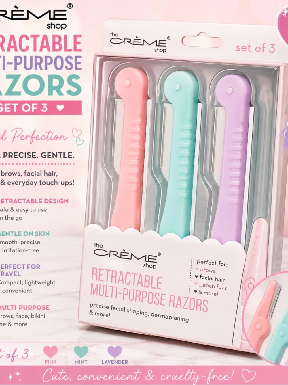 Retractable Multi-Purpose Razors - Pink, Mint & Lavender (Set of 3)